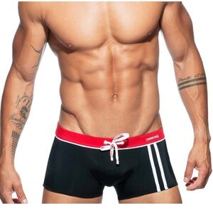 Men's Black Swim Trunks with Red Waistband